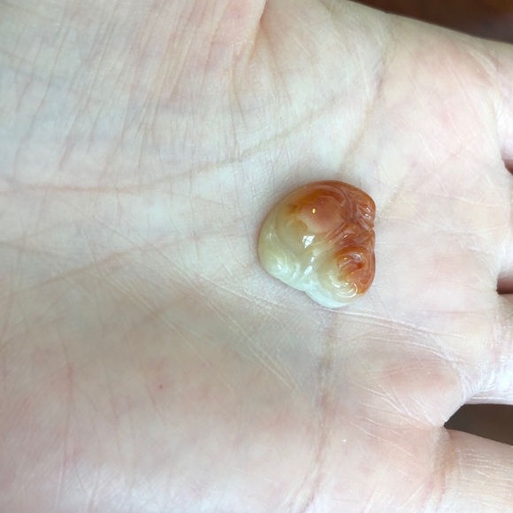 Small Happy Laughing Buddha Red Jade Pendant - Picture 5 of 6